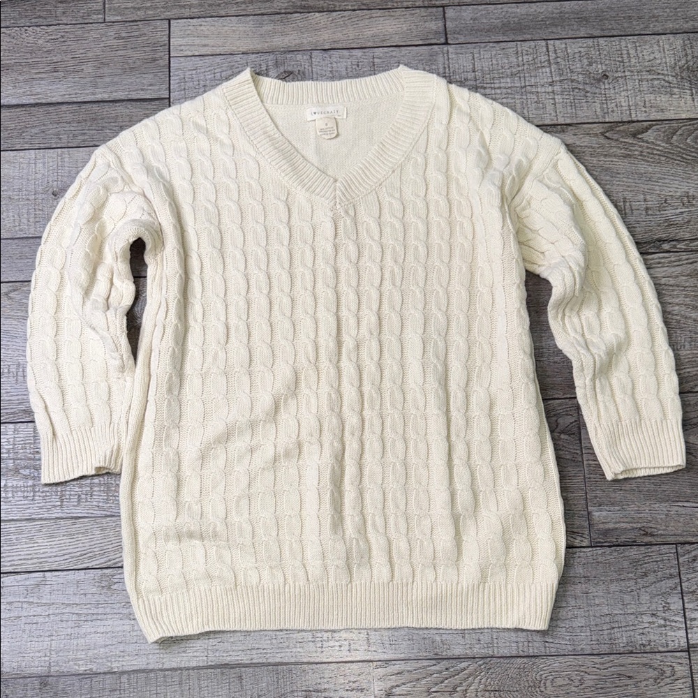 Women's Cream V-Neck Oversized Sweater